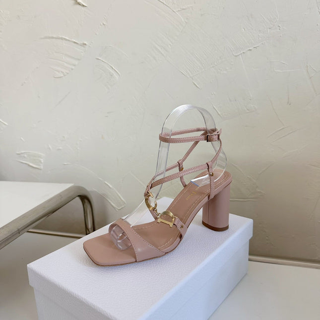 MEDIUM SQUARE HEEL SANDAL IN BLUSH PINK LAMBSKIN