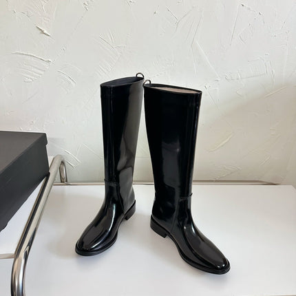 HUNT BOOTS IN BLACK GLAZED CALFSKIN