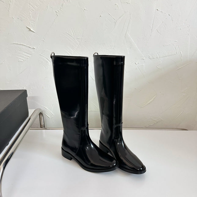 HUNT BOOTS IN BLACK GLAZED CALFSKIN