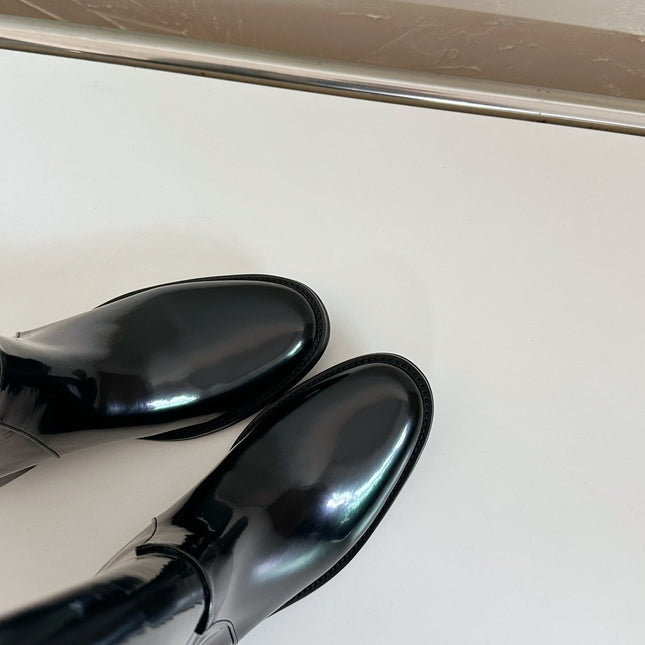 HUNT BOOTS IN BLACK GLAZED CALFSKIN