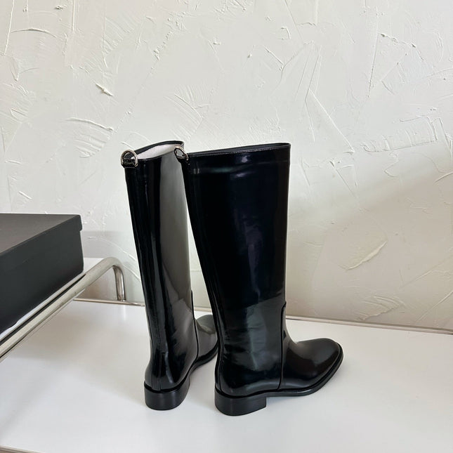 HUNT BOOTS IN BLACK GLAZED CALFSKIN