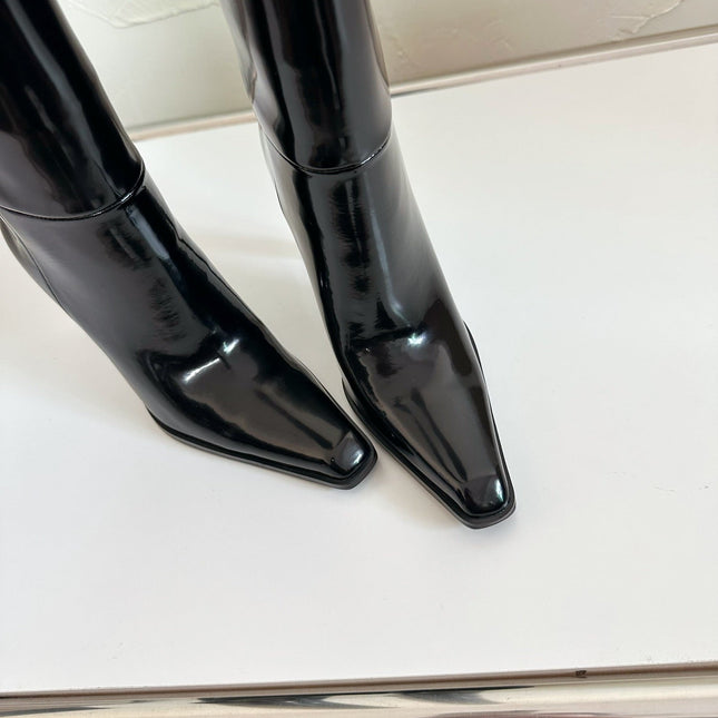 HIGH HEEL KNEE BOOTS IN BLACK SHINY CALFSKIN