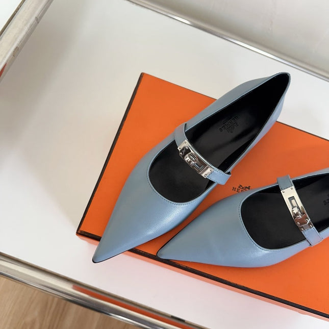 KIARA FLAT PUMP IN CERULEAN BLUE CALFSKIN