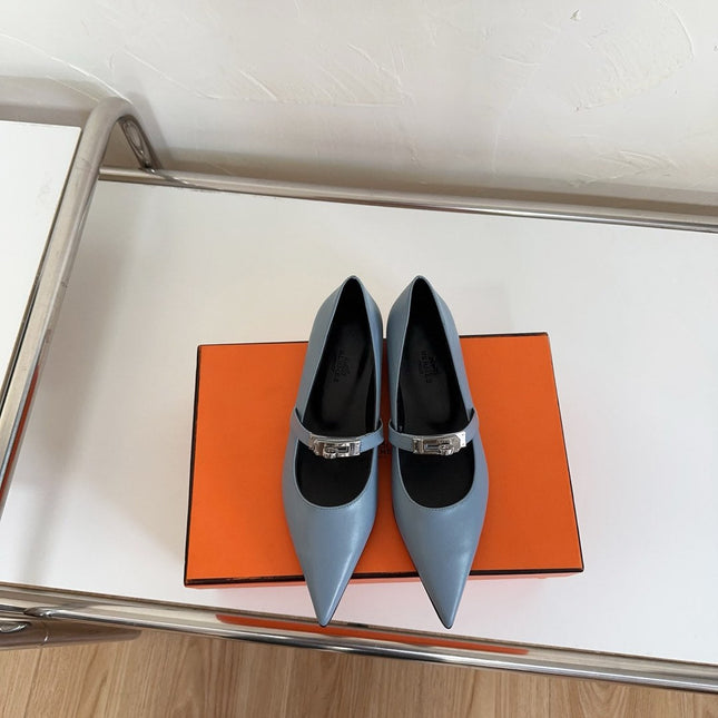 KIARA FLAT PUMP IN CERULEAN BLUE CALFSKIN