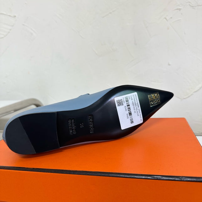 KIARA FLAT PUMP IN CERULEAN BLUE CALFSKIN