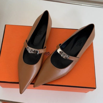 KIARA FLAT PUMP IN SEPIA BROWN CALFSKIN