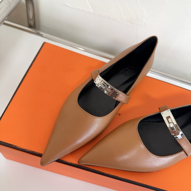 KIARA FLAT PUMP IN SEPIA BROWN CALFSKIN