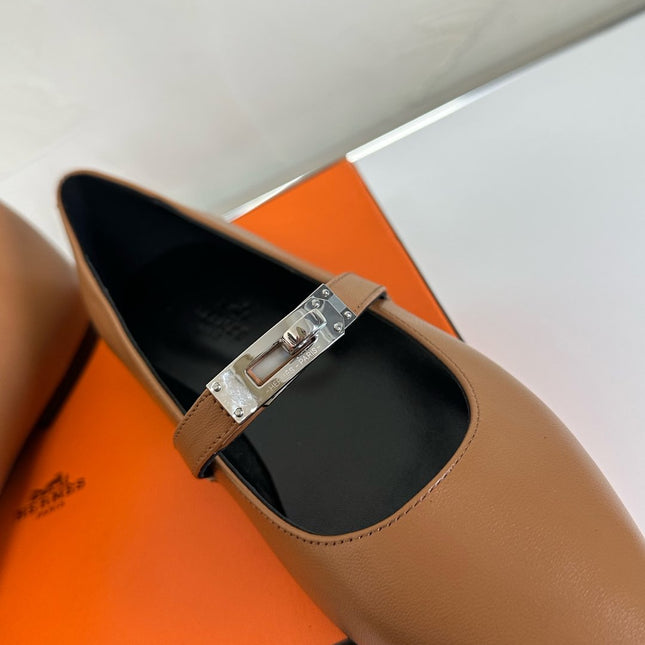 KIARA FLAT PUMP IN SEPIA BROWN CALFSKIN