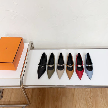 KIARA FLAT PUMP IN ARMY GREEN CALFSKIN