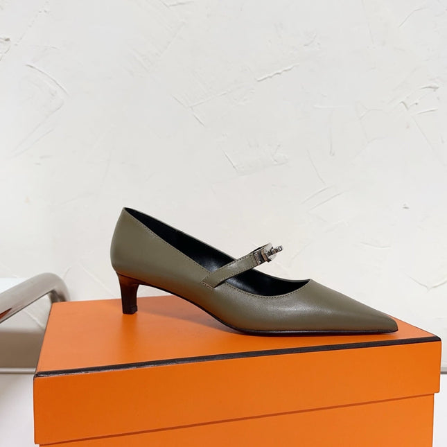 KIARA FLAT PUMP IN ARMY GREEN CALFSKIN