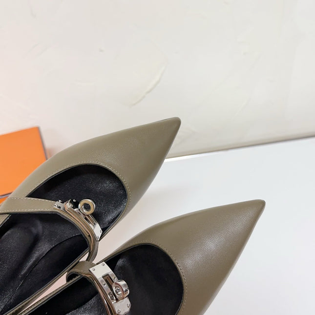 KIARA FLAT PUMP IN ARMY GREEN CALFSKIN