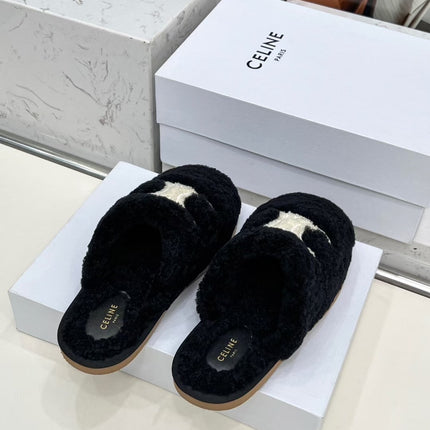 CELINE 25S GEORGIA SLIDE IN SHEARLING IN BLACK