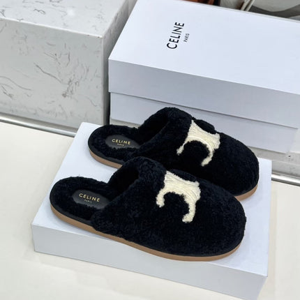 CELINE 25S GEORGIA SLIDE IN SHEARLING IN BLACK