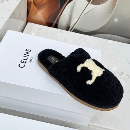 CELINE 25S GEORGIA SLIDE IN SHEARLING IN BLACK