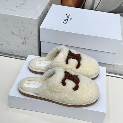CELINE 25S GEORGIA SLIDE IN SHEARLING IN IVORY