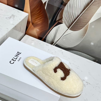 CELINE 25S GEORGIA SLIDE IN SHEARLING IN IVORY