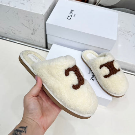 CELINE 25S GEORGIA SLIDE IN SHEARLING IN IVORY