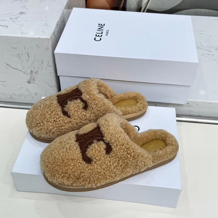 CELINE 25S GEORGIA SLIDE IN SHEARLING IN BROWN