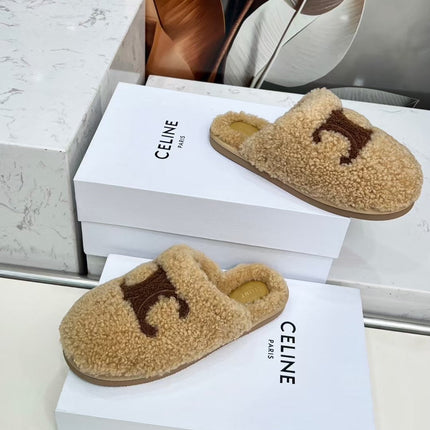 CELINE 25S GEORGIA SLIDE IN SHEARLING IN BROWN