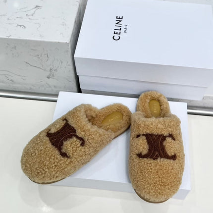 CELINE 25S GEORGIA SLIDE IN SHEARLING IN BROWN