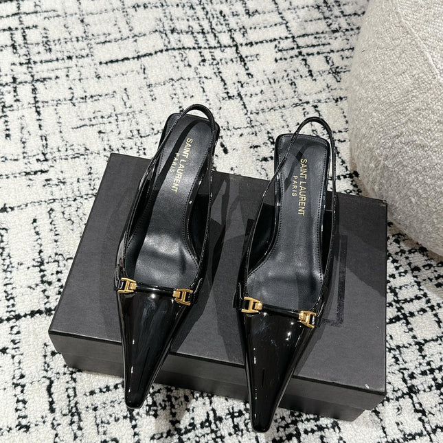 SL CARINE SLINGBACKS PUMP 45 BLACK CALFSKIN