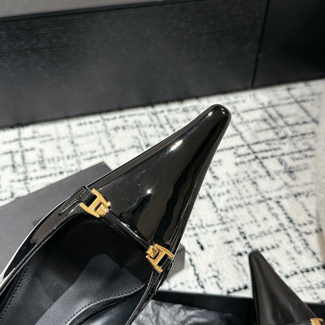 SL CARINE SLINGBACKS PUMP 45 BLACK CALFSKIN