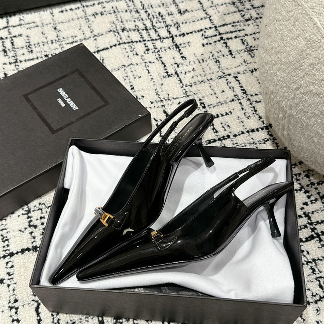 SL CARINE SLINGBACKS PUMP 45 BLACK CALFSKIN