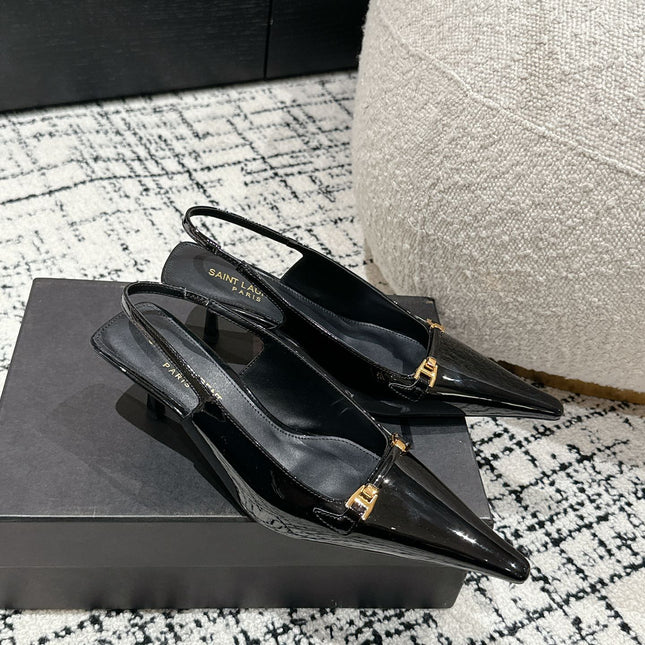 SL CARINE SLINGBACKS PUMP 45 BLACK CALFSKIN