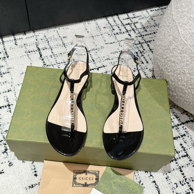 THONG SANDAL IN BLACK CALFSKIN WITH GOLD HARDWARE