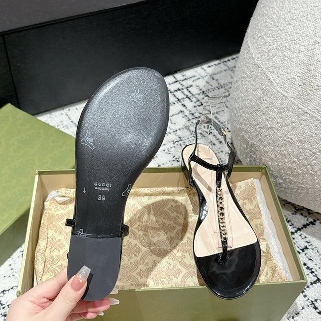 THONG SANDAL IN BLACK CALFSKIN WITH GOLD HARDWARE