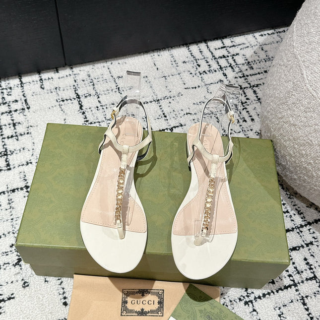 THONG SANDAL IN WHITE CALFSKIN WITH GOLD HARDWARE