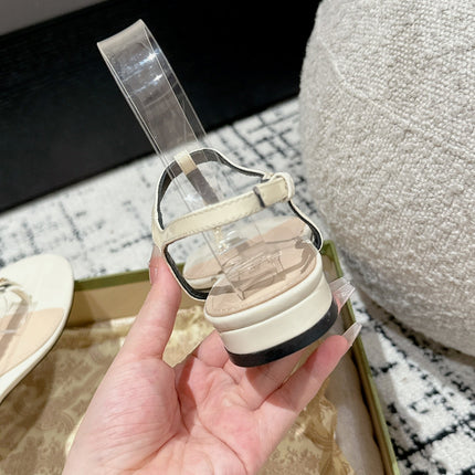 THONG SANDAL IN WHITE CALFSKIN WITH GOLD HARDWARE