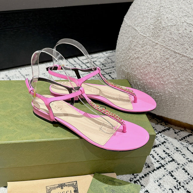 THONG SANDAL IN FUSCIA PINK CALFSKIN WITH GOLD HARDWARE