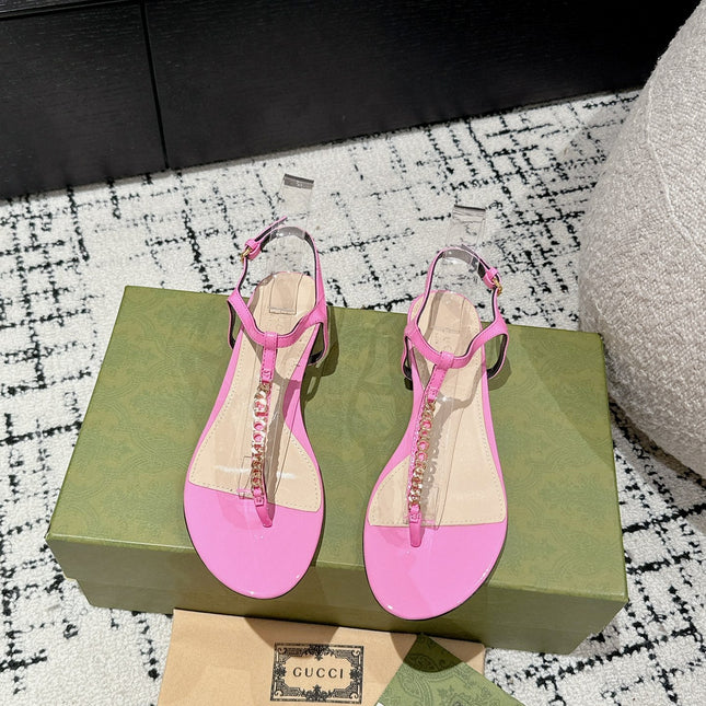 THONG SANDAL IN FUSCIA PINK CALFSKIN WITH GOLD HARDWARE