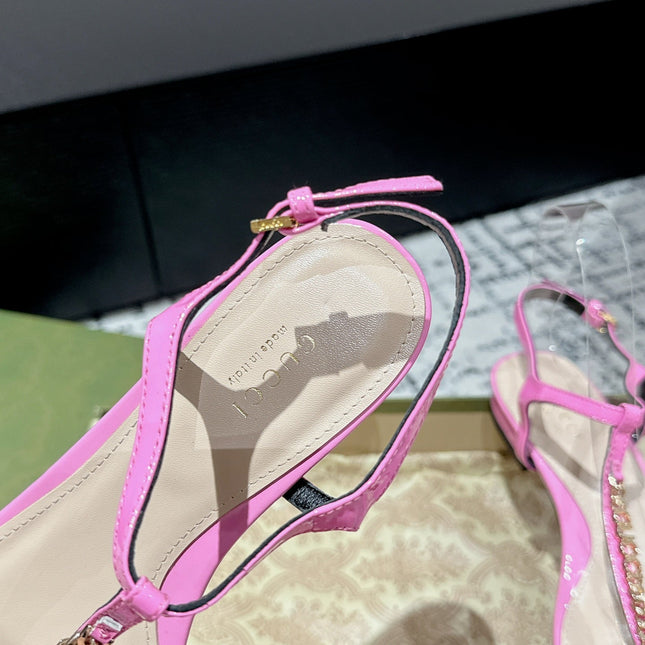 THONG SANDAL IN FUSCIA PINK CALFSKIN WITH GOLD HARDWARE