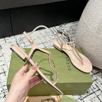 THONG SANDAL IN ALMOND BEIGE CALFSKIN WITH GOLD HARDWARE