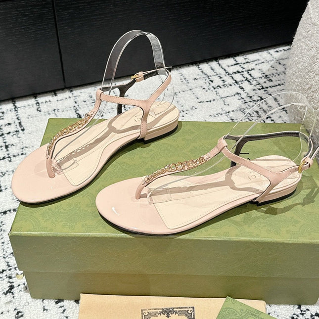 THONG SANDAL IN ALMOND BEIGE CALFSKIN WITH GOLD HARDWARE