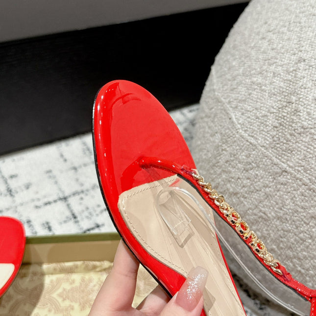 THONG SANDAL IN CANDY RED CALFSKIN WITH GOLD HARDWARE