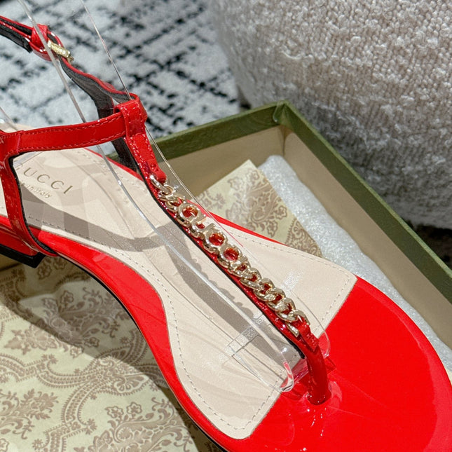 THONG SANDAL IN CANDY RED CALFSKIN WITH GOLD HARDWARE