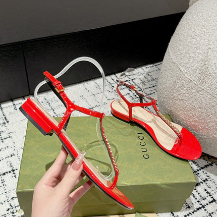 THONG SANDAL IN CANDY RED CALFSKIN WITH GOLD HARDWARE