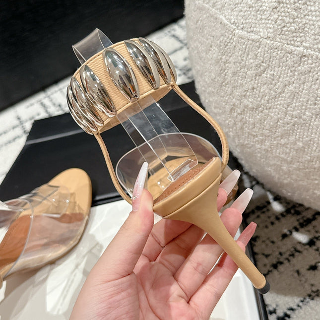 ALAIA HIGH SANDAL IN BEIGE CALFSKN AND FILM WITH CRYSTAL
