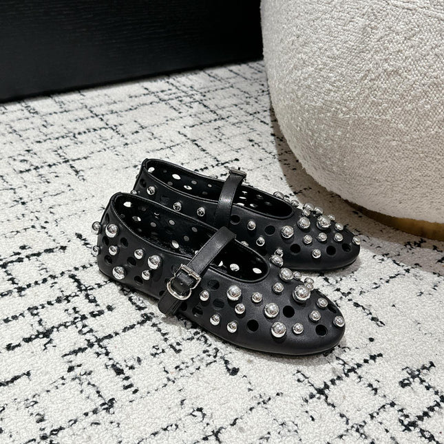 ALAIA PEARL MARY JANE SHOES IN BLACK LAMBSKIN