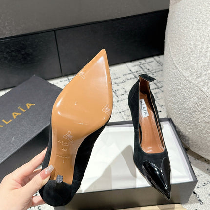 ALAIA HIGH PUMPS 10CM IN BLACK SUEDE MIX CALFSKIN