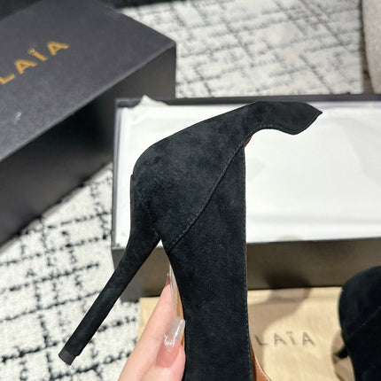 ALAIA HIGH PUMPS 10CM IN BLACK SUEDE MIX CALFSKIN