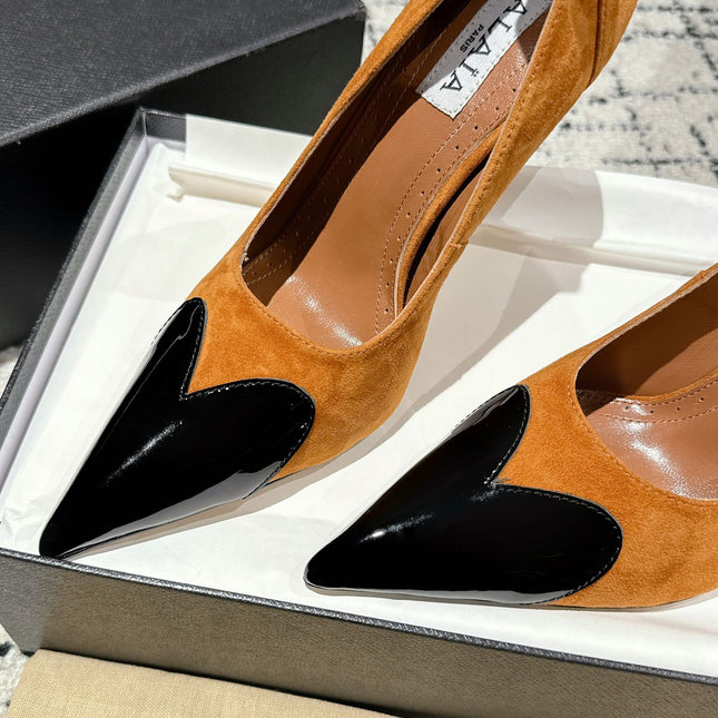 ALAIA HIGH PUMPS 10CM IN COPPER BROWN SUEDE MIX BLACK CALFSKIN