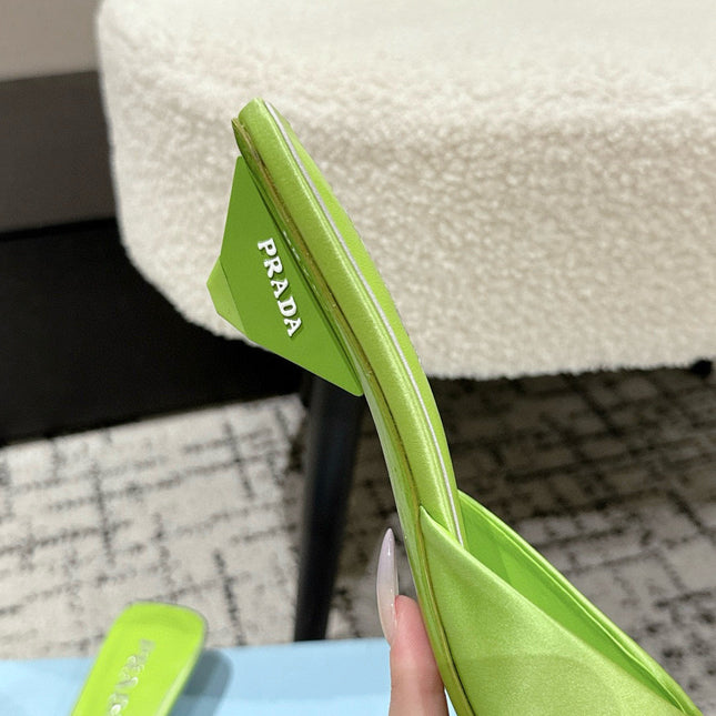 PRADA 25S POINTED-TOE MULES IN LIME GREEN SATIN