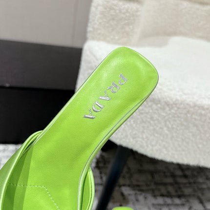 PRADA 25S POINTED-TOE MULES IN LIME GREEN SATIN