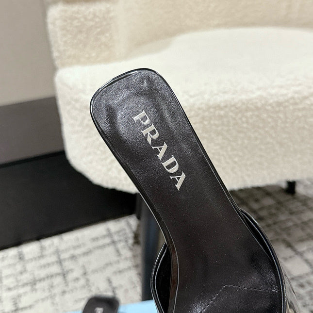 PRADA 25S POINTED-TOE MULES IN BLACK CALFSKIN