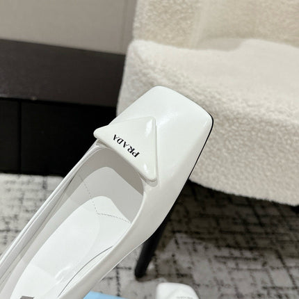 PRADA 25S SQUARE TOE HIGH HEELS IN WHITE PATENT CALFSKIN