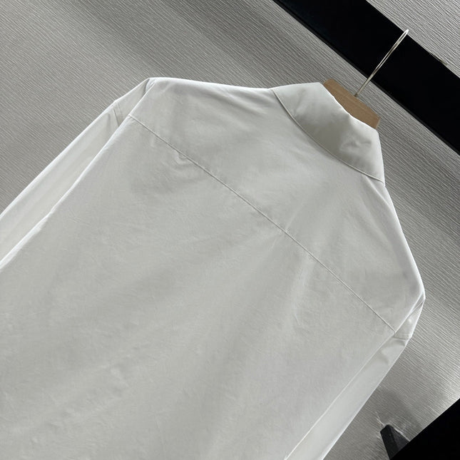 LOEWE WHITE LONG SLEEVE SHIRT WITH PLEATED WAIST